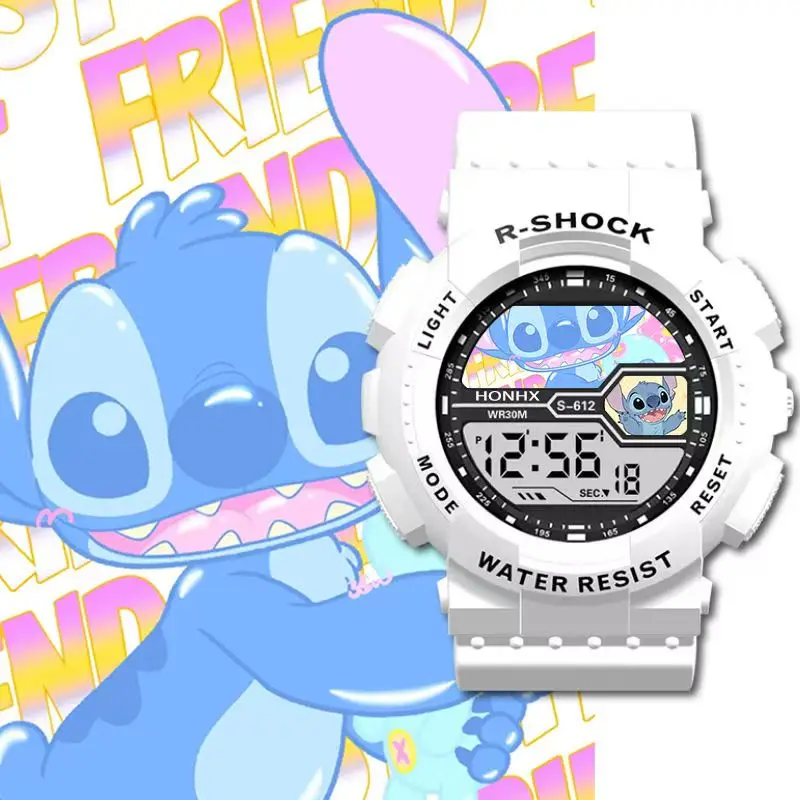 Stitch Star Baby Outdoor-Sportuhr für Kinder, multifunktionale elektronische wasserdichte Nachtlicht-Digitaluhr