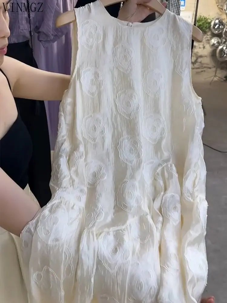 Gonna gilet ampia in stile straniero da donna con taglio tridimensionale francese senza maniche a fiori