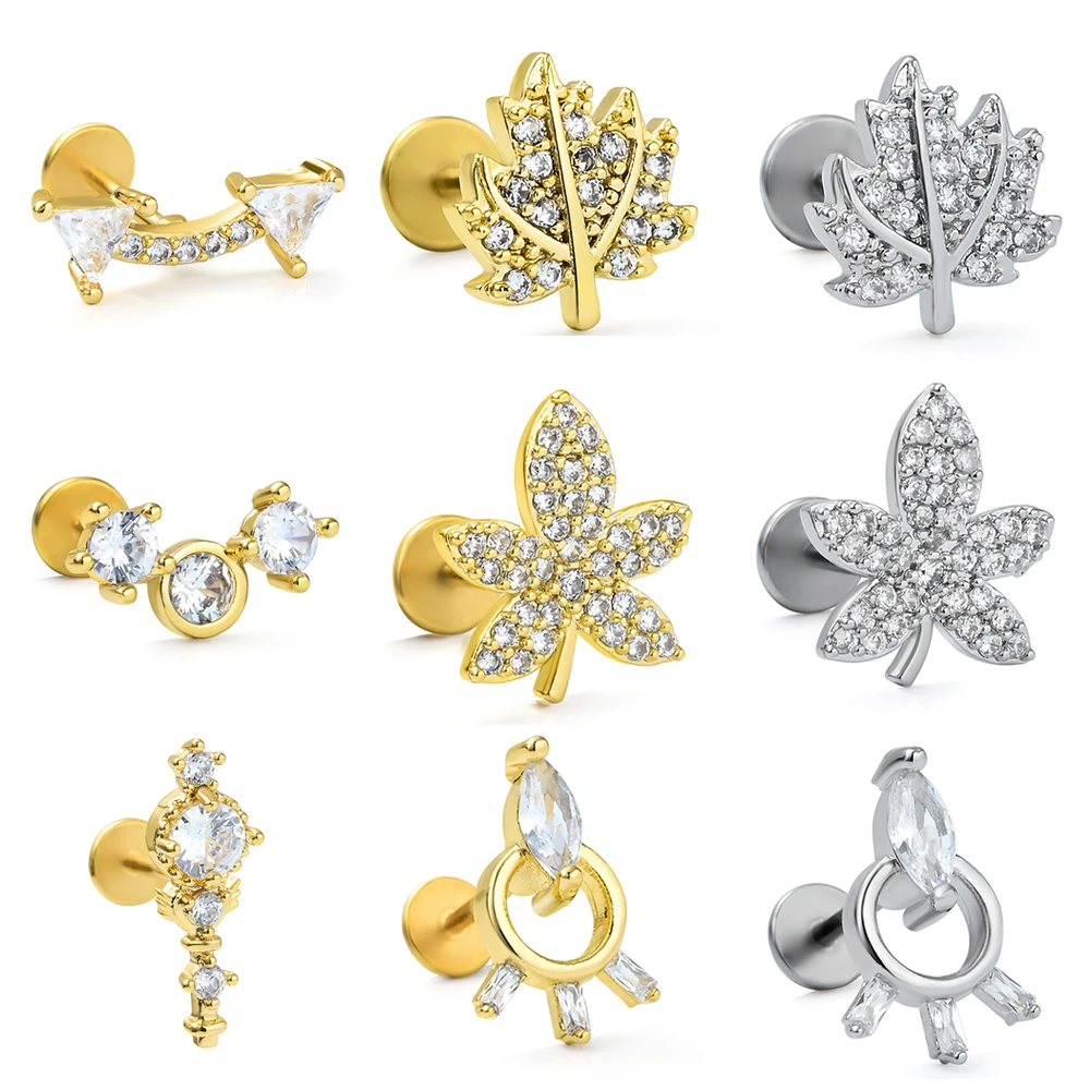 

1pc Ear Piercing Earrings For Women Dainty Flat Back Earring Stud Gold Color Zircon Hoop Cartilage Stainless Steel Body Jewelry