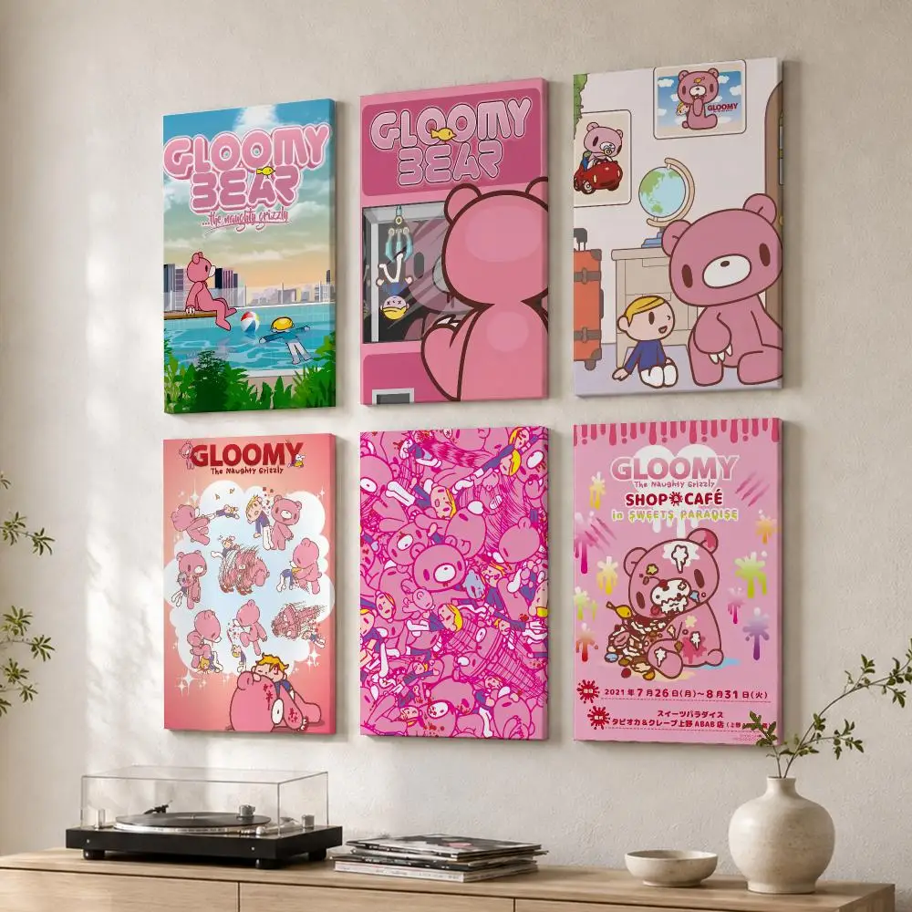 Cartoon G-Gloomy Bear Framed Wall Painting Wood Canvas Poster For Living Room Bedroom Hallway Office Home Decor Gift