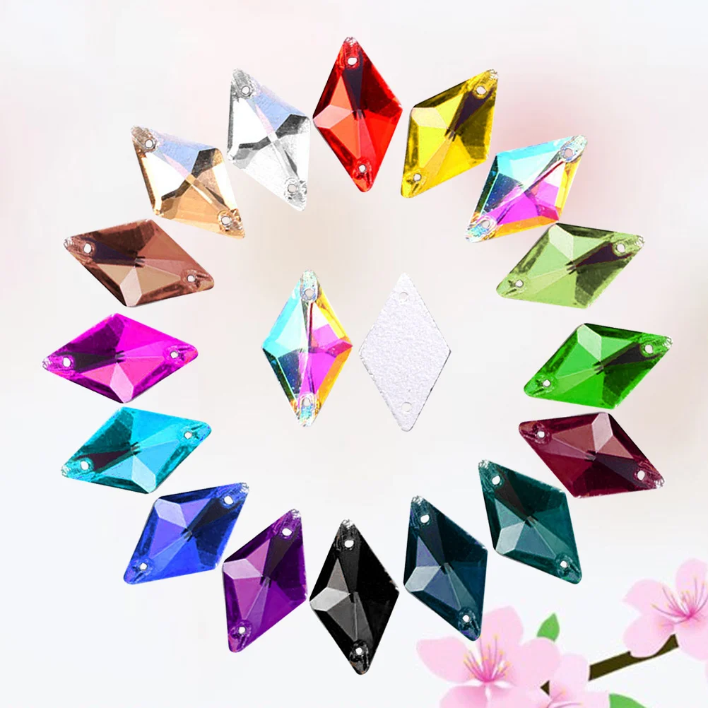 28pcs Rhombus Glass Crystal Bead DIY Jewelry Accessories for Wedding Dress Clothing Bag (Mixed Color)