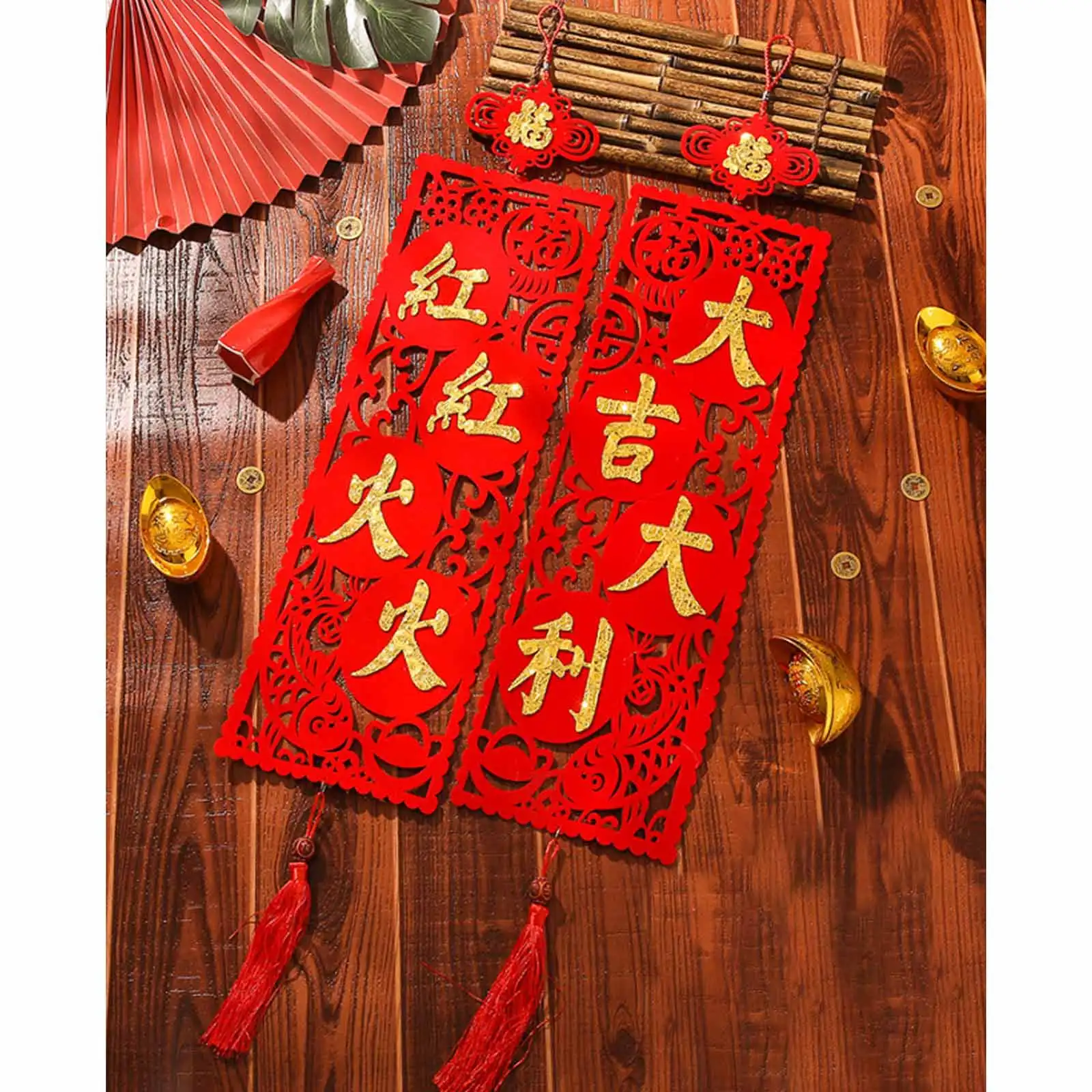 Chinese New Year Couplets in 2024 Fabrics Door Hanging Sign Banner Traditional Decorations for Home Spring Festival Decor