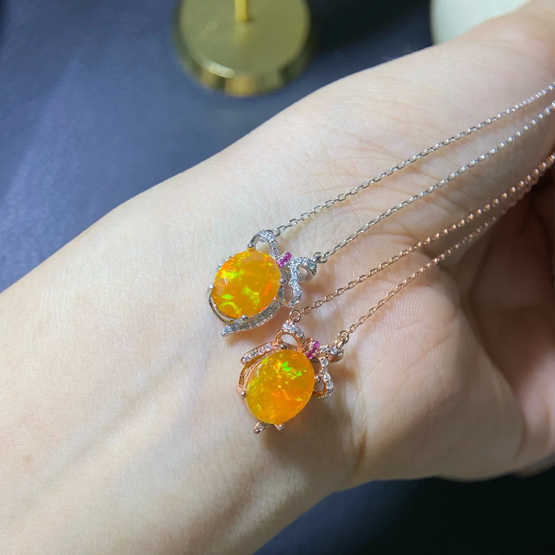 

Ожерелье из натурального огненного опала 8x10 мм, кулон из стерлингового серебра S925 с яркими цветами, потрясающие украшения из драгоценных камней