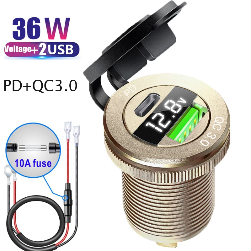 

Quick Charge 3.0 PD USB C Socket 12V/24V Car Charger USB C PD Voltmeter Electronic Lighter adapter Socket for audi a3 a4 a5 a6