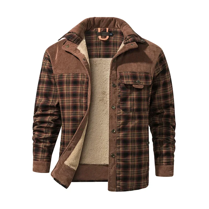 

Winter Fleece Plaid Shirt Men Jacket 2023 New Fashion Casual Autumn Warm Thicked Flannel Cotton Cargo Wool Outwear Coat