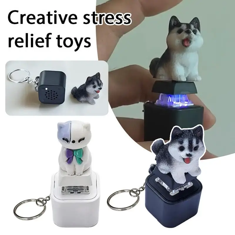 New-Funny Keychain USB-C Rechargeable Dog Cat Keyboard Fidget Clicker Fidget Toys Sound Keychain With LED For Stress Relief