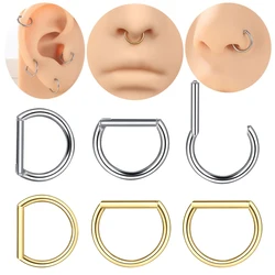 G23 Titanium Piercing D Shape Segment Ring Clicker Ear Cartilage Tragus Helix Lip Nose Hoop Half Ring Jewelry 16G  8/10/12/14mm