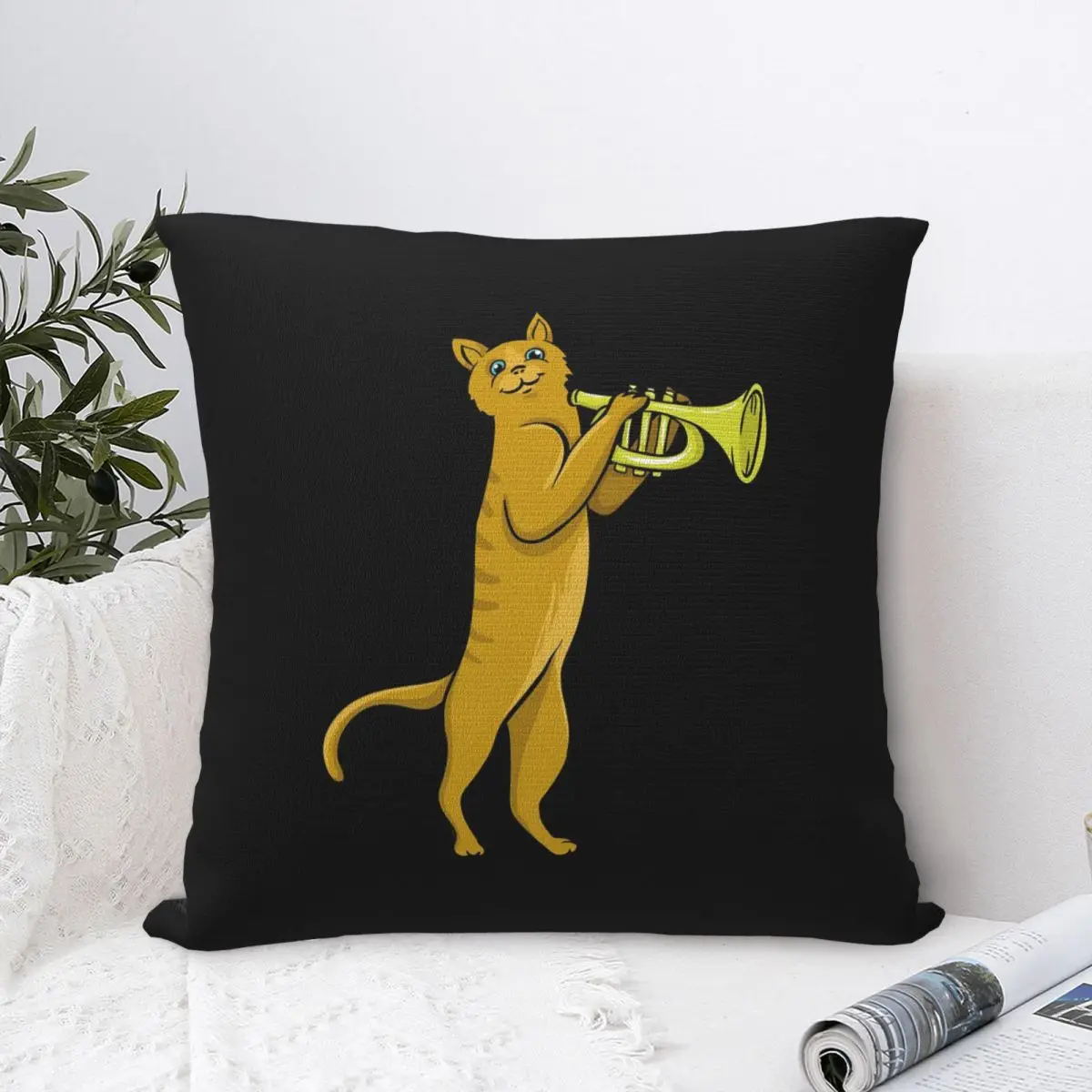 Trumpet Cat Pillowcase Polyester Cushion Comfort Throw Pillow Sofa Decorative Cushions Used for Home Bedroom Living Room