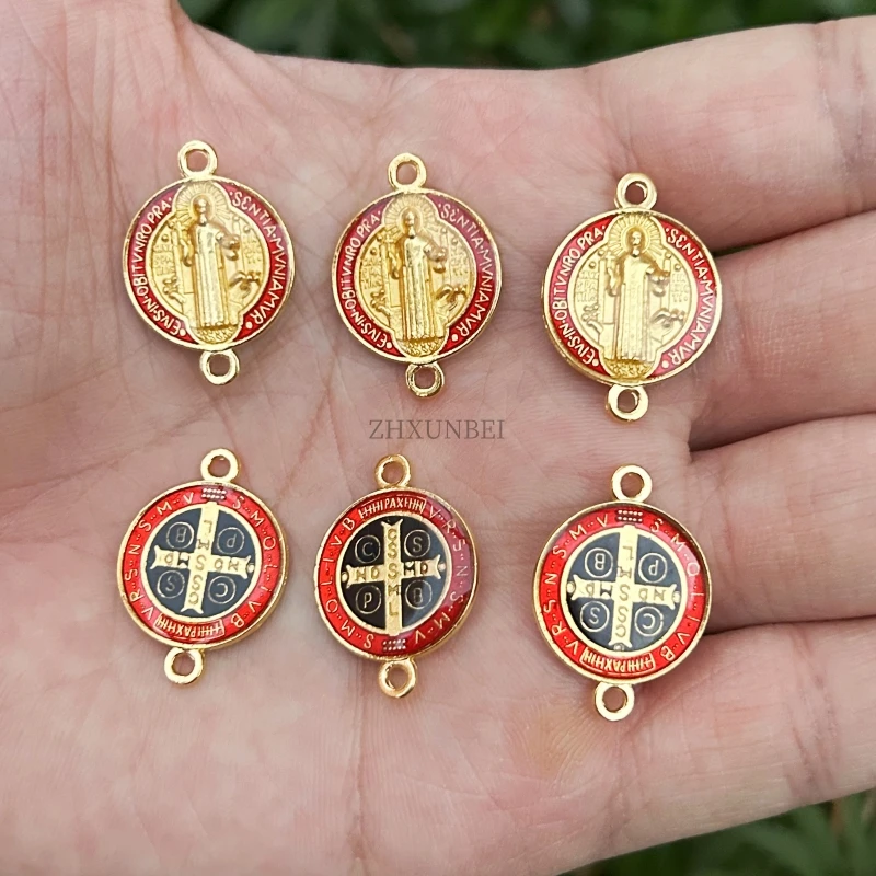 6pcs/pack Gold Plated Saint Benedict Charms Catholic Jewelry Accessories San Benito Bracelet Medal Beads