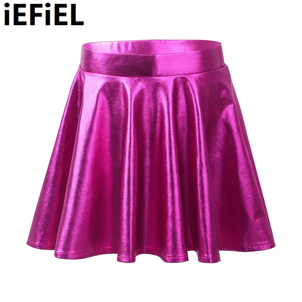 

Metallic Dance Skirt for Girls Flared Pleated A-Line Mini Skater Skort Athletic Shiny Scooter Skirt with High Elastic Waistband