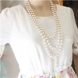 rhinestones по 1 грн все 3 Layer Column Pearls ожерелье Sweater Choker Joker Necklace For Girls Women Mother Kids Good Quality