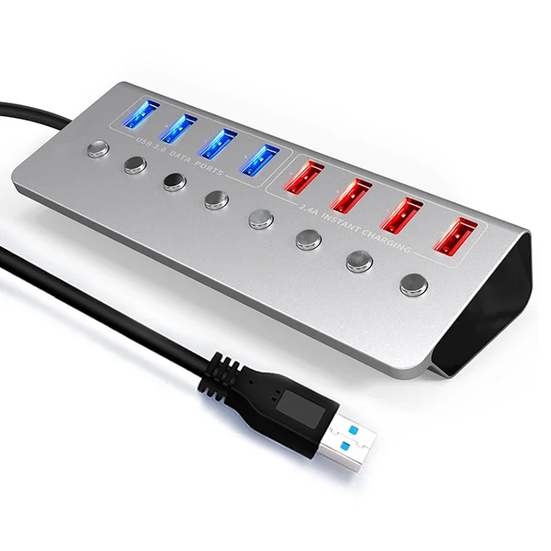 

Aluminum Alloy 8-port USB3.0 Splitter 4 Port Laptop Extended USB HUB 4 Port Fast Charging Adapter External 12V 4A Power Supply