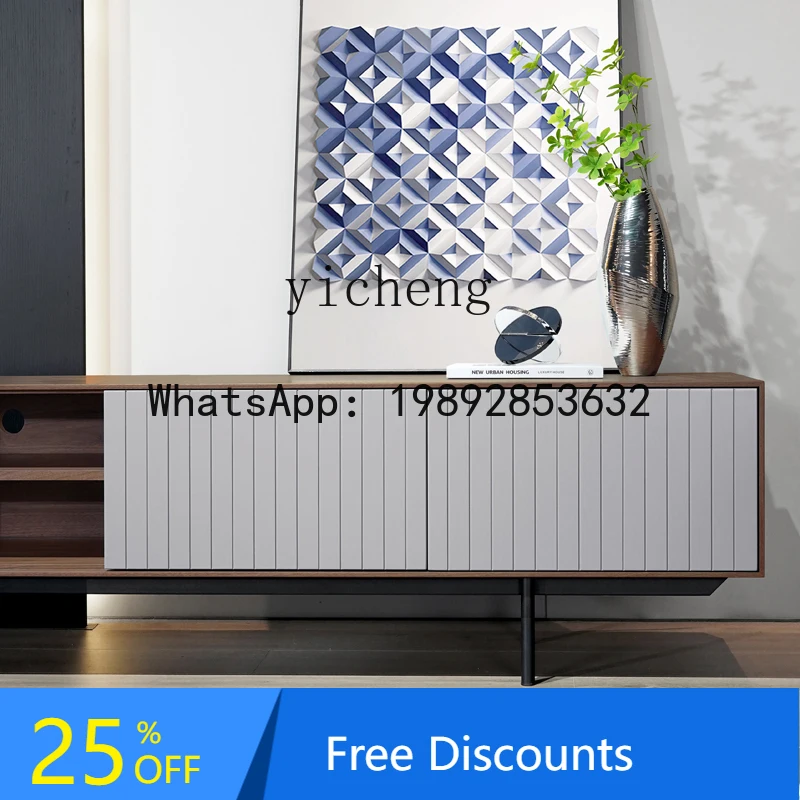 

minimalist living room TV cabinet light luxury walnut coffee table combination side cabinet furniture