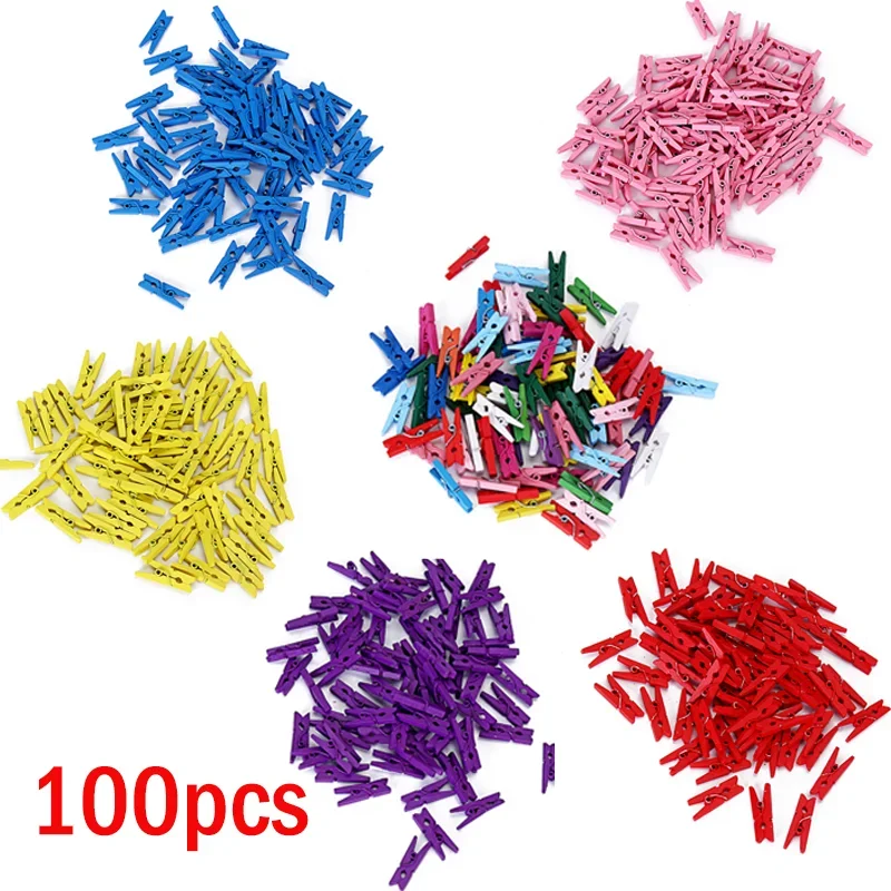 100PCs new arrival smalll size mini wooden clips 25mm colloful photo clips for sheets DTY clothespin craft decor clips pegs