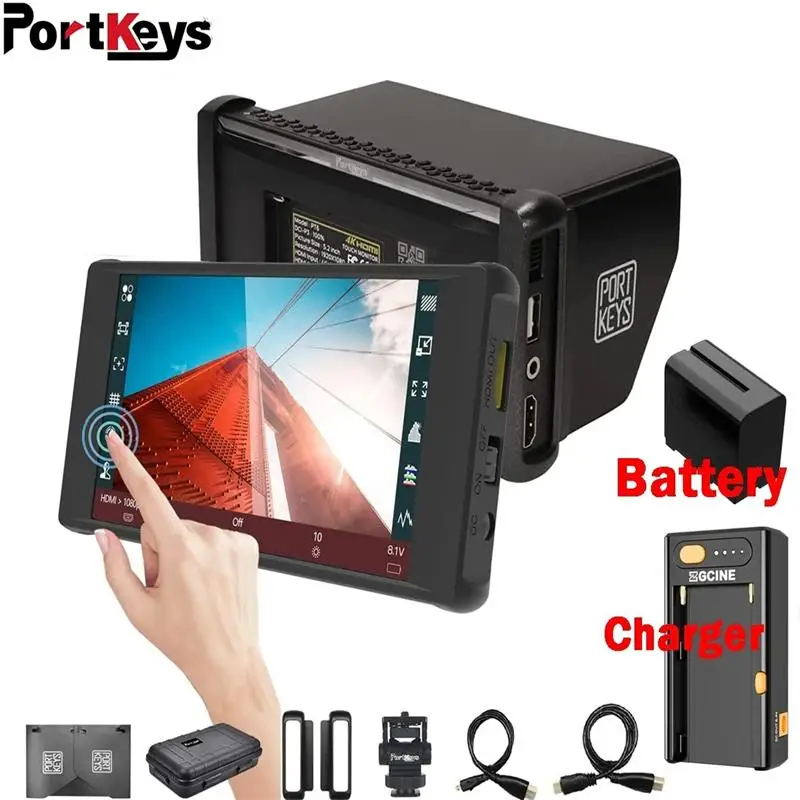 포트키즈 PT6 5.2인치 터치스크린 카메라 필드 모니터 4K-HDMI 디스플레이 실시간 라이브 스트리밍 스트레치 레그 효과 (DSLR 카메라용)