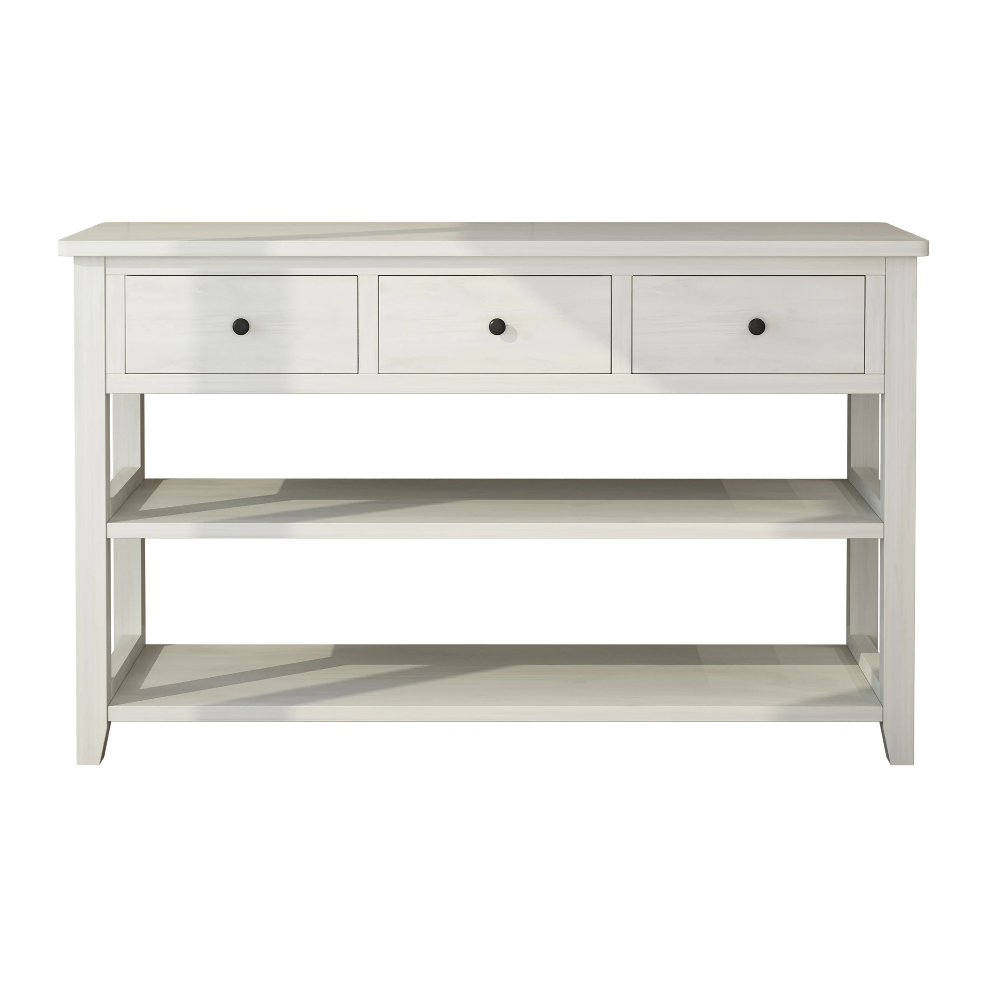 

Console Table with Wood Frame and Legs, Sofa Table Entryway Table with 3 Drawers and 2 Open Shelves Antique White