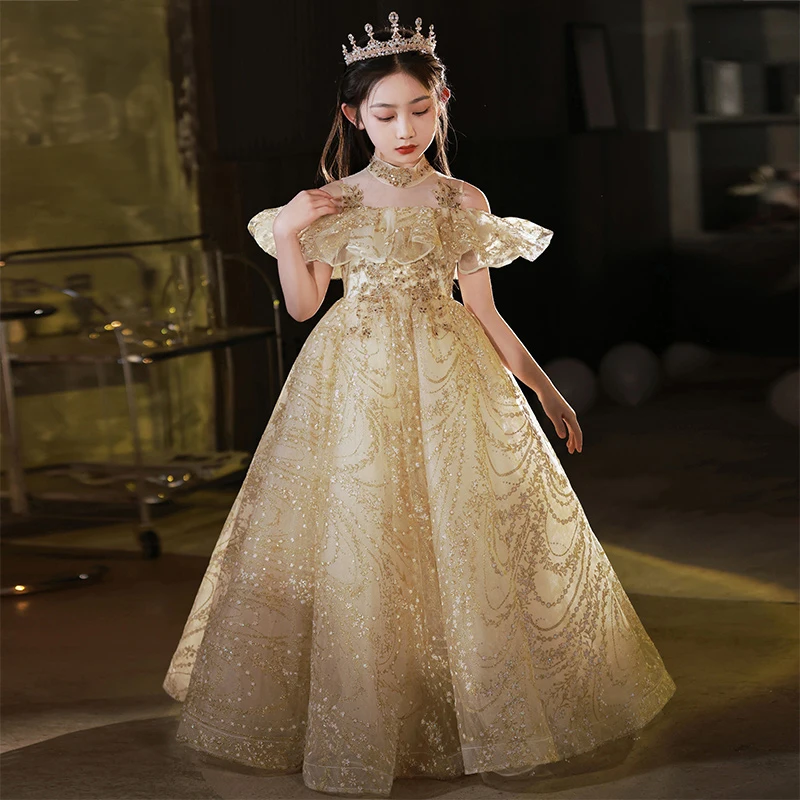 Vestido Formal de fiesta de cumpleaños de lujo para niños y niñas, vestidos de fiesta de cumpleaños, vestido de Baile de Princesa