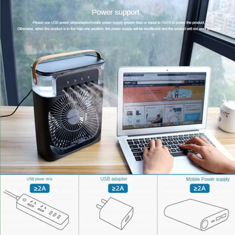 HUMIDIFIER COOLER FAN 3 GEAR AIR CONDITIONER COOLER PORTABLE USB CHARGEABLE DESKTOP SPRAY FANS FOR OFFICE DORMITORY ROOM COOLING