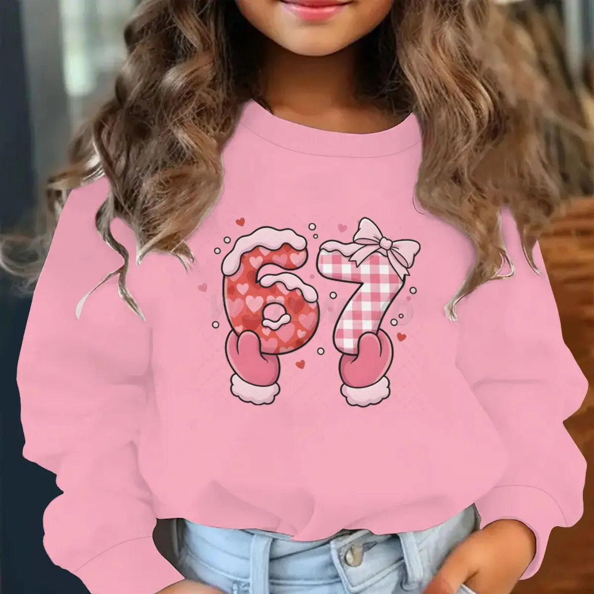 

Pink Valentine 6 7 Coquette Sweatshirts for Girl Boy Festive Holiday & Daily Wear Clothes Long Sleeves Funny 6 7 Memes Sweater