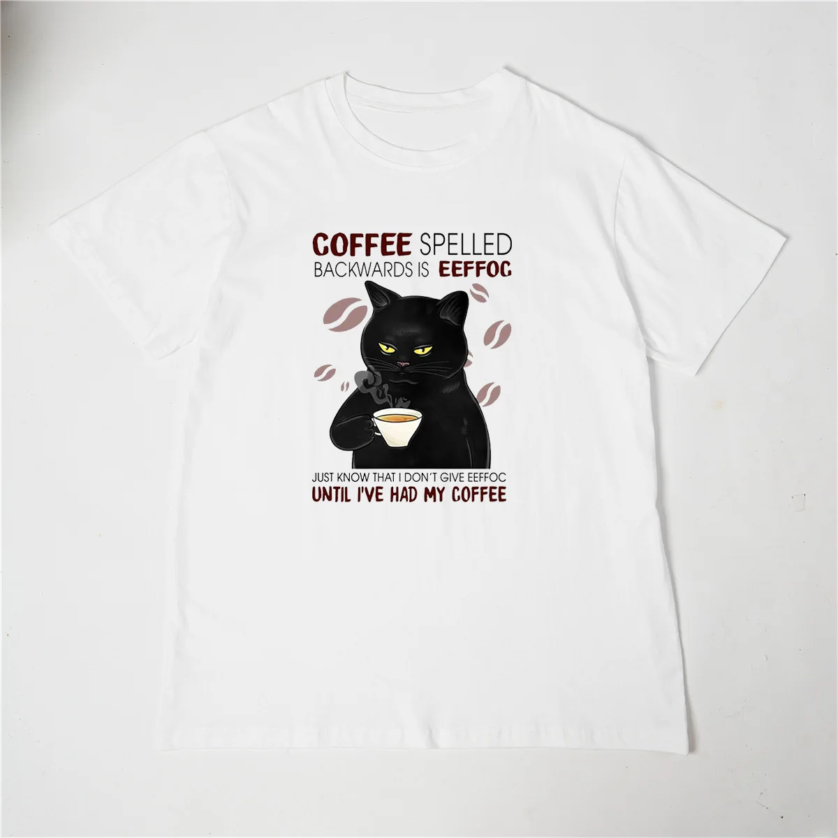 Coffee Spelled Backwards Cat T-shirt Funny Cute Graphic Tees Summer Unisex Cotton  T Shirt Oversized Mens Clothes oversized