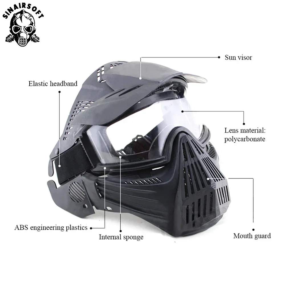 SINAIRSOFT  Tactical Full Face Protection High Strength CS Paintball Mask Field Shading PC Lens Airsoft Hunting Anti Fog Goggle