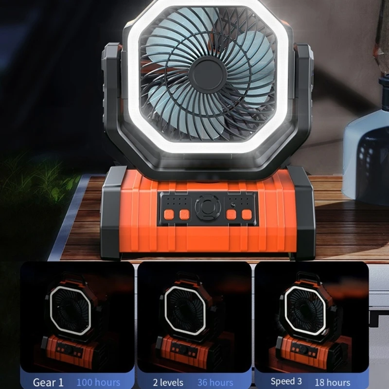 Adjustable Speed Fan with Light Hanging Fan Portable Tent Fans ABS Material Camping Fan Perfect for Outdoor Adventures