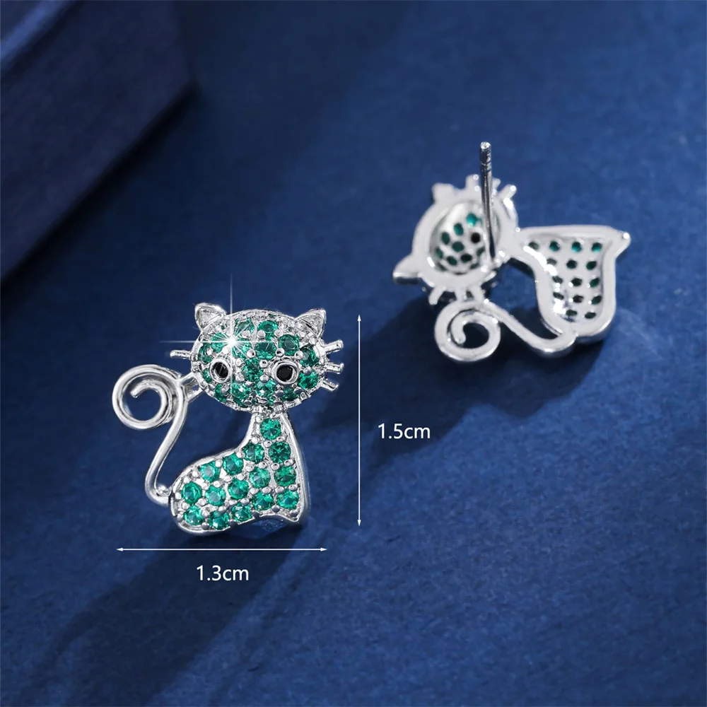 White Zircon Cute Animal Small Cat Stud Earrings For Women Fashion Gold Silver Color Ear Studs Wedding Jewelry Mother's Day Gift view 5