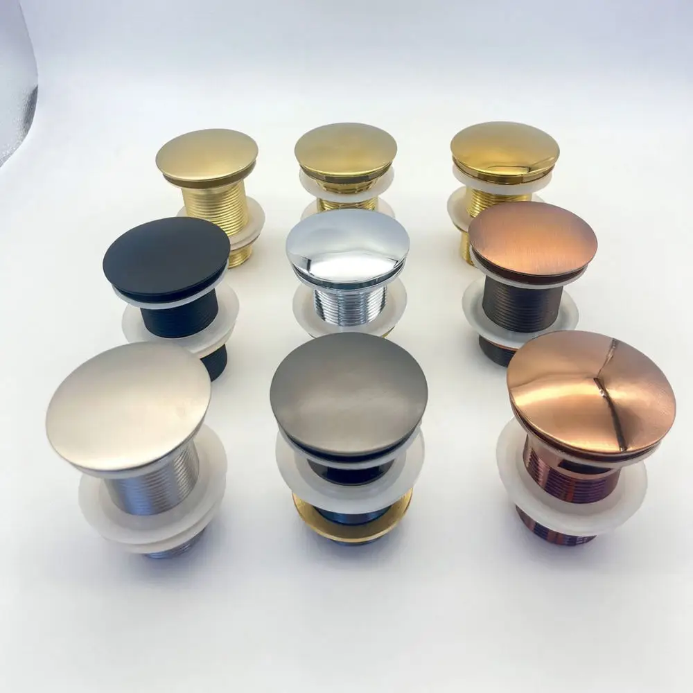 Sturdy Solid Copper Bathroom Sink Bounce Drain Plug No Overflow Hole Modern Washbasin Waste Filter Sanitary Plumbing