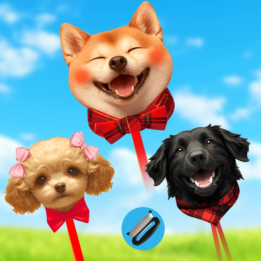 Divertente set di aquiloni con testa di cane da compagnia, essenziale per le attività di tempo libero all'aperto, facile da controllare, perfetto per famiglie e amanti degli animali domestici