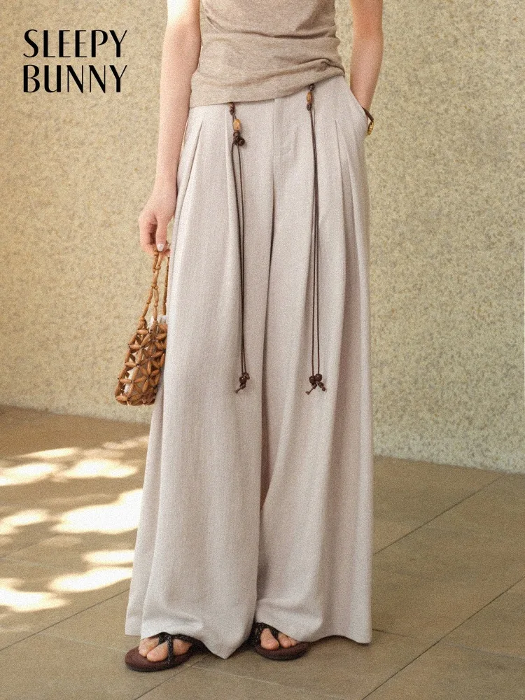 

Women High Waist Wide Leg Pants Loose Draped Casual Trousers Vertical Texture Long Pants Elegant Spring Commuter Relaxed Lady