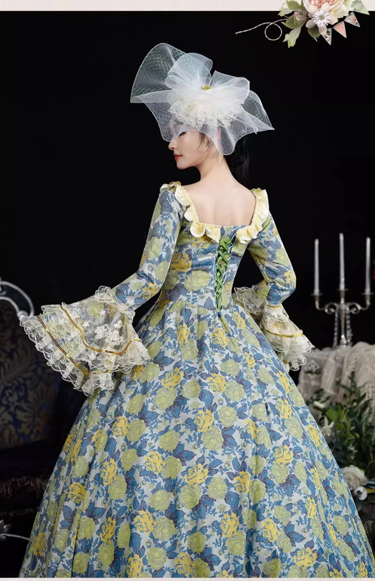 Abito da corte medievale Abito da principessa verde retrò europeo da donna Passerella Foto Spettacolo teatrale Costume Robe Elegante Femme Ceremonie