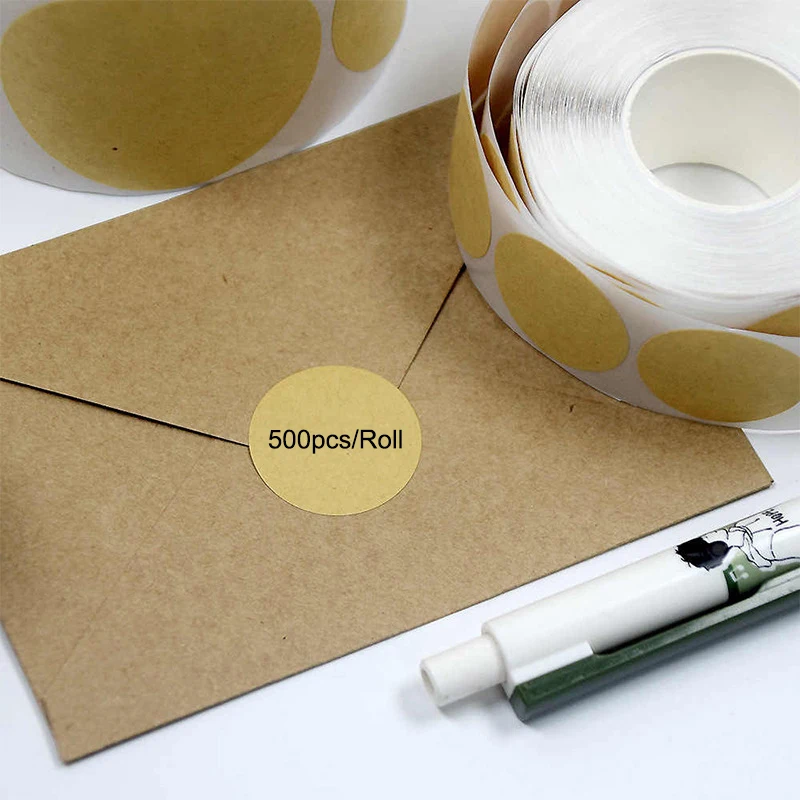 500 Etiquetas Redondas Kraft en Rollo, Etiquetas Autoadhesivas de Papel Kraft, Etiquetas de Clasificación, Etiquetas Personalizadas con Nombre
