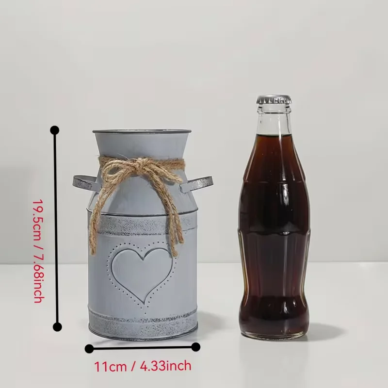 Rustic Metal Milk Jug Vase with Jute Rope Handle Flower Display Pot Home Garden Decoration Vase for Dried Flowers Home Wedding T