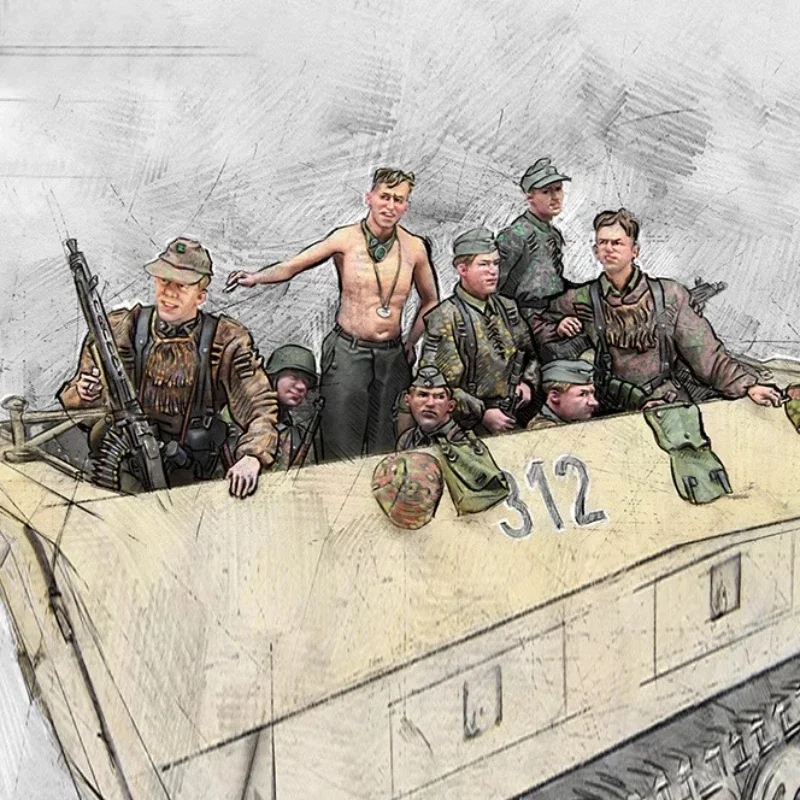 Armored Carrier Infantry Crew 1/35 Resin Figures 8-Piece Set Unassembled Unpainted Military Diorama Miniature Model Kit