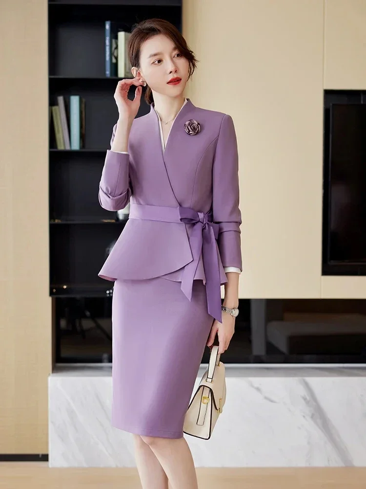 High Quality Formal Skirt Suit For Women 2023 Autumn Winter New Korean Office Ladies Work Elegant Bow Female Blazer 2-piece Sets