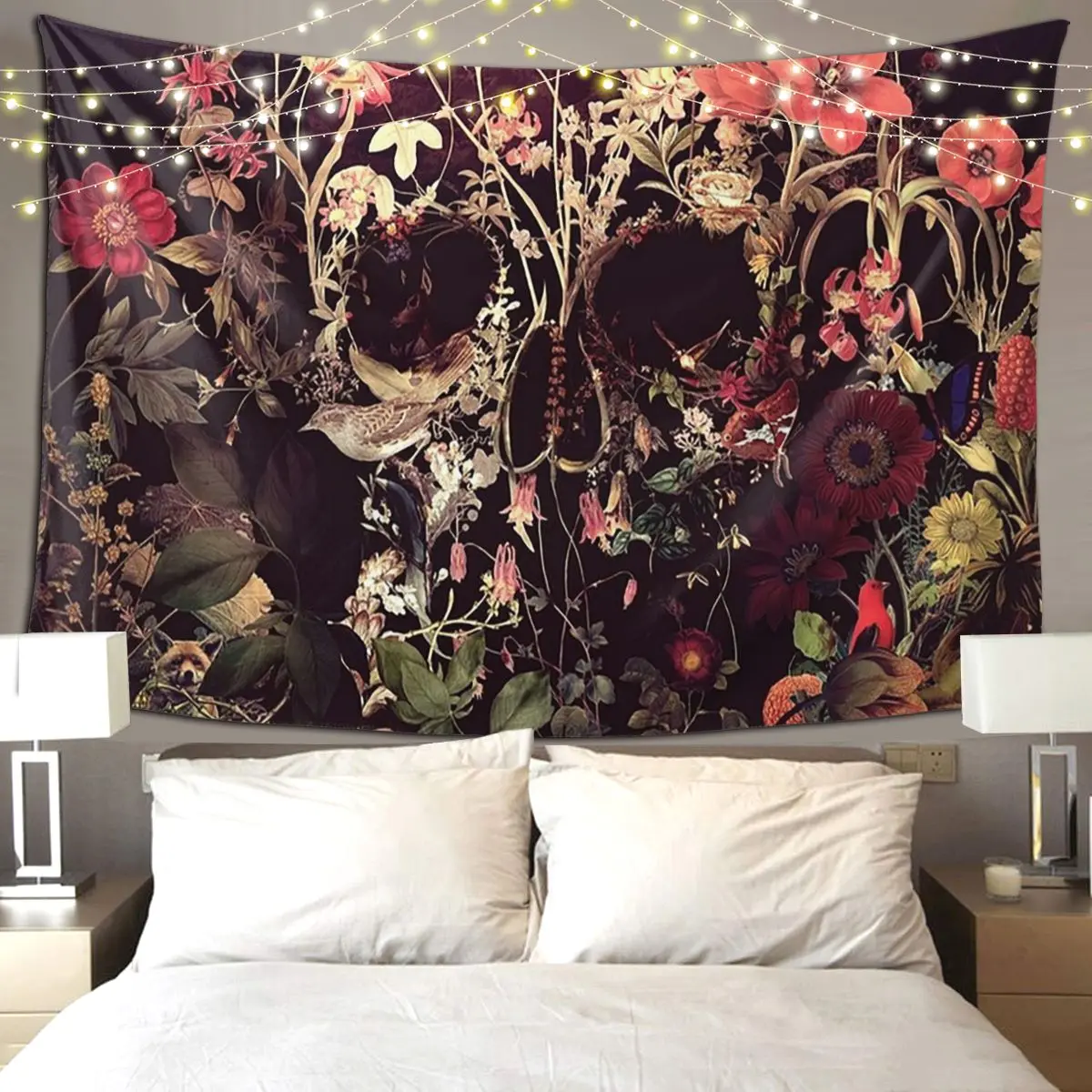 Bloom Skull Tapestry Art Wall Hanging Aesthetic Home Decor Tapestries for Living Room Bedroom Dorm Room