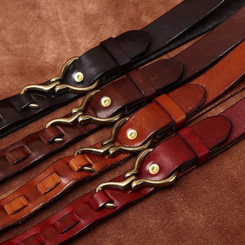 Men's Full Grain Leather Belts for Men Cowhide Male Belt Genuine Leather Copper Hook Buckle Luxury Brand Designer Waist Strap