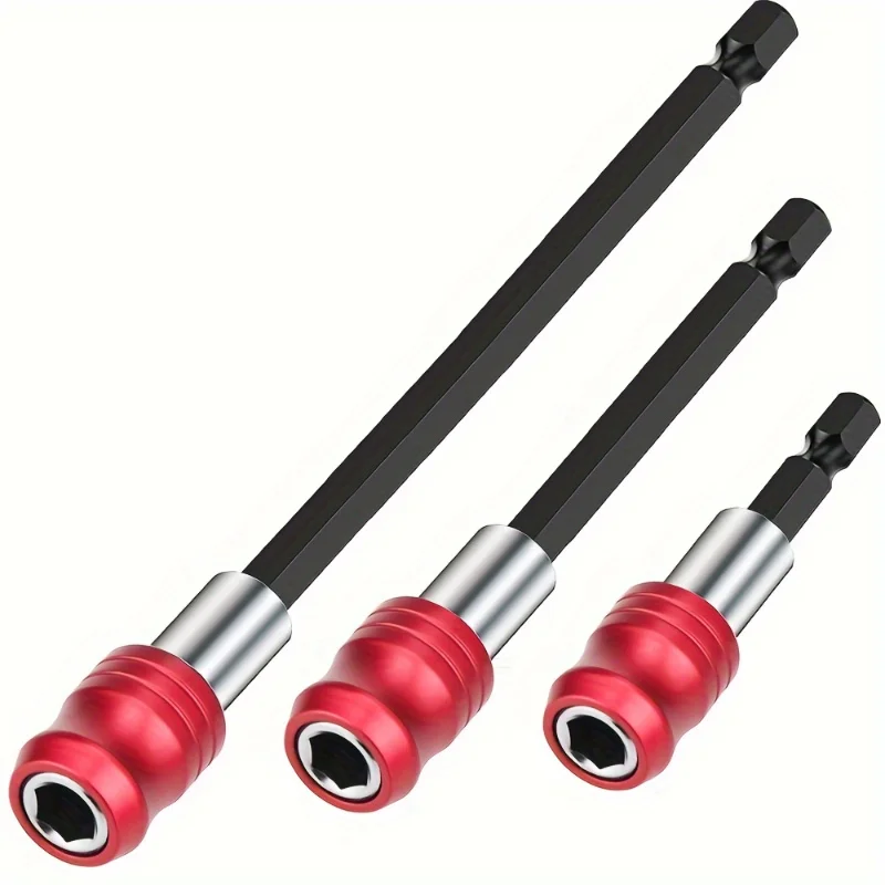 

3-piece set of hexagonal handle red quick release self-locking extension rod 60/100/150mm screwdriver head extension rod