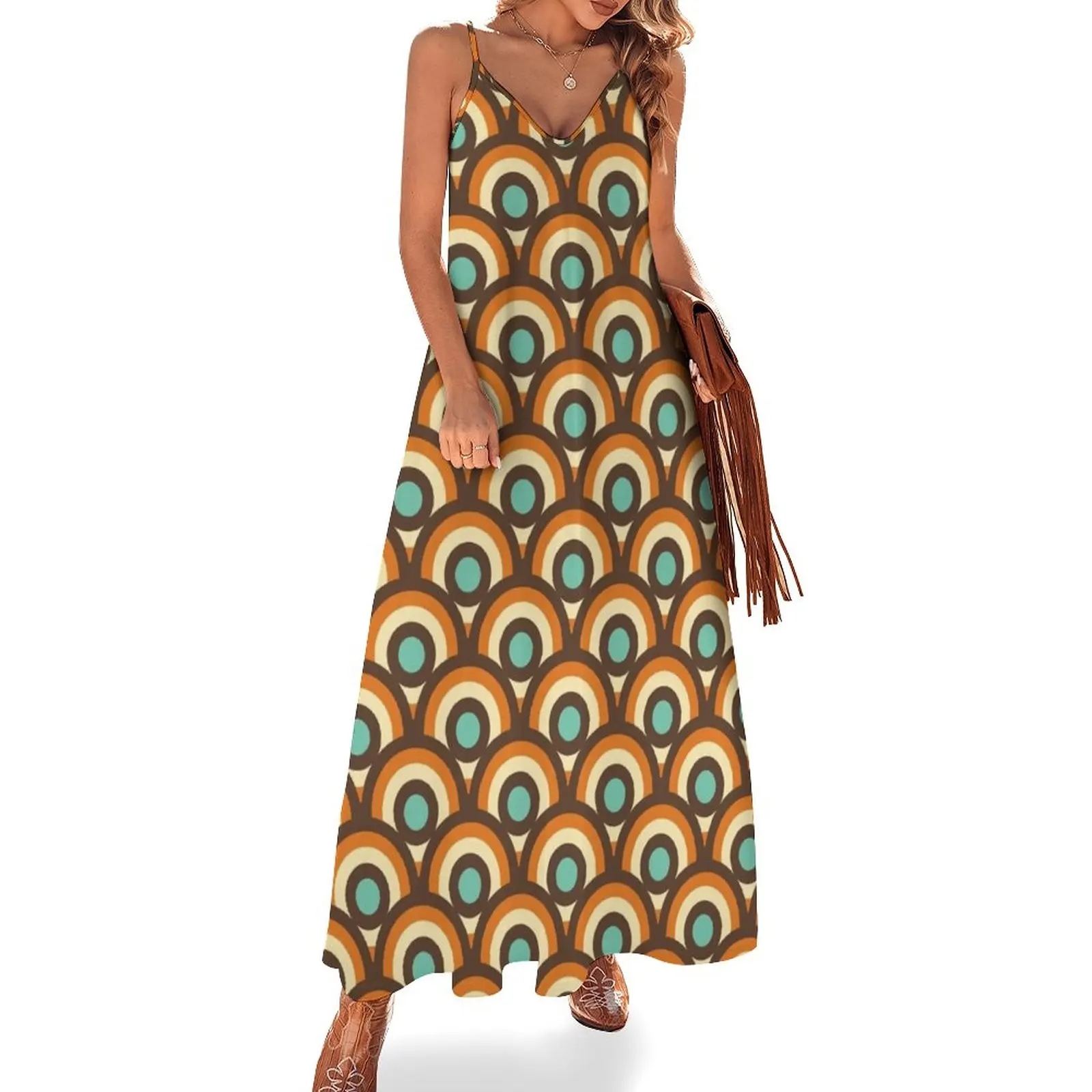 

1970's Style Retro Seventies Vintage Pattern Sleeveless Dress Dresses gala summer clothes