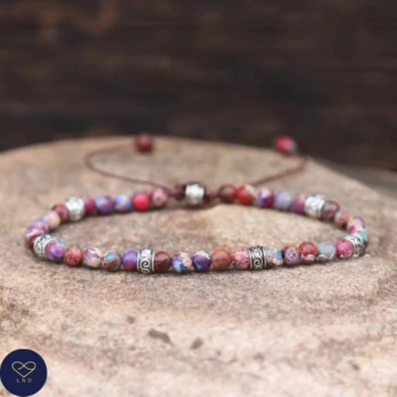 4mm Adjustable Galaxy Sea Sediment Jasper Bracelet Dainty Tibetan Yoga Minimalist