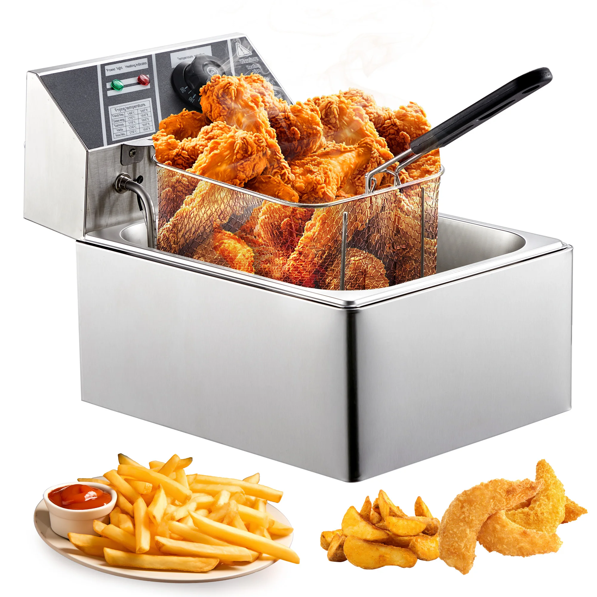 6 L/11L Electric Stainless Steel Deep Fryer, with Basket, Adjustable Temperature Control, for Fried Buffalo Wings Nuggets Chips