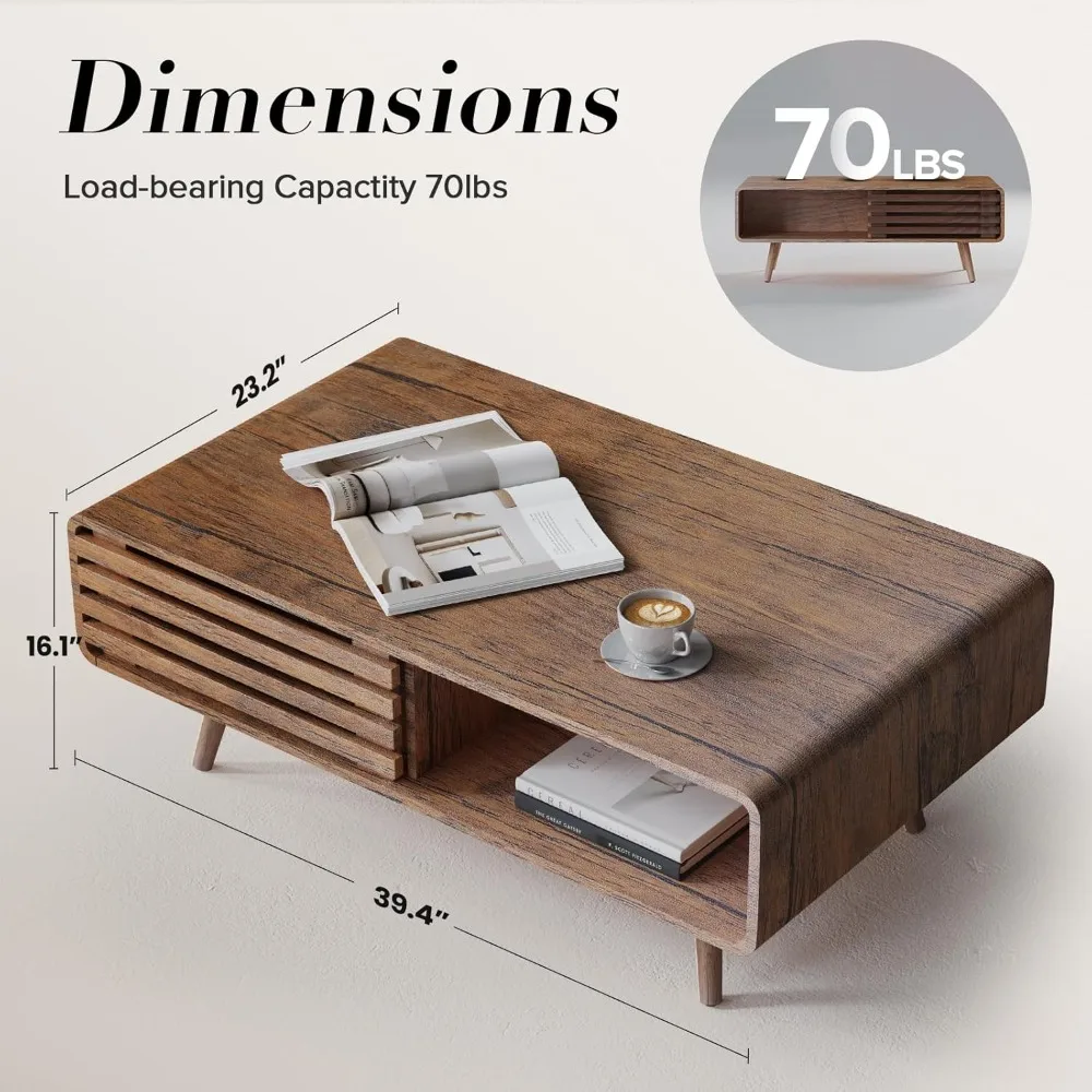 

Farmhouse Coffee Table with Storage, Easy Assembly Wooden Living Room Table for Various Home Styles