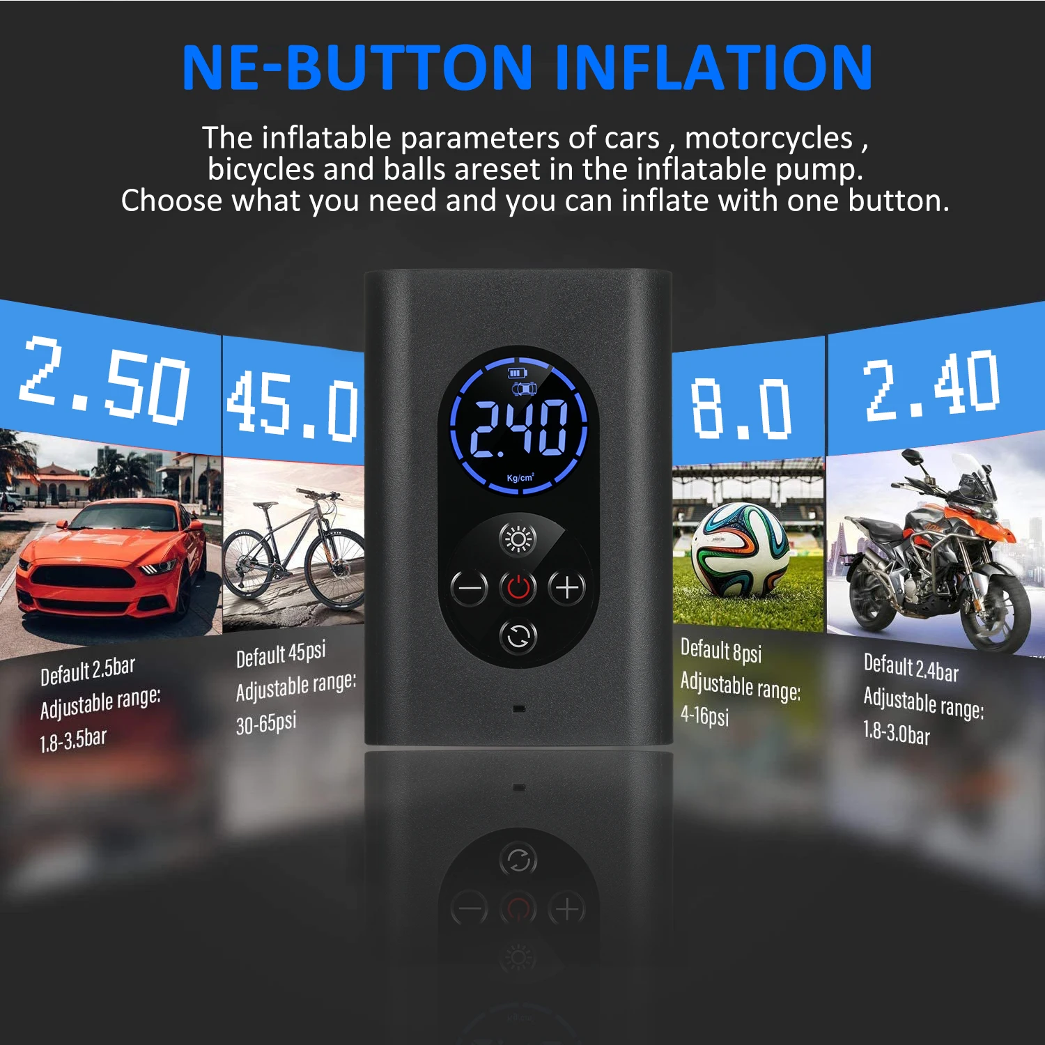 Tire Inflator Portable Air Compressor 150PSI Electric Air Pump with Pressure Gauge LED Light 4000mAh USB Rechargeable