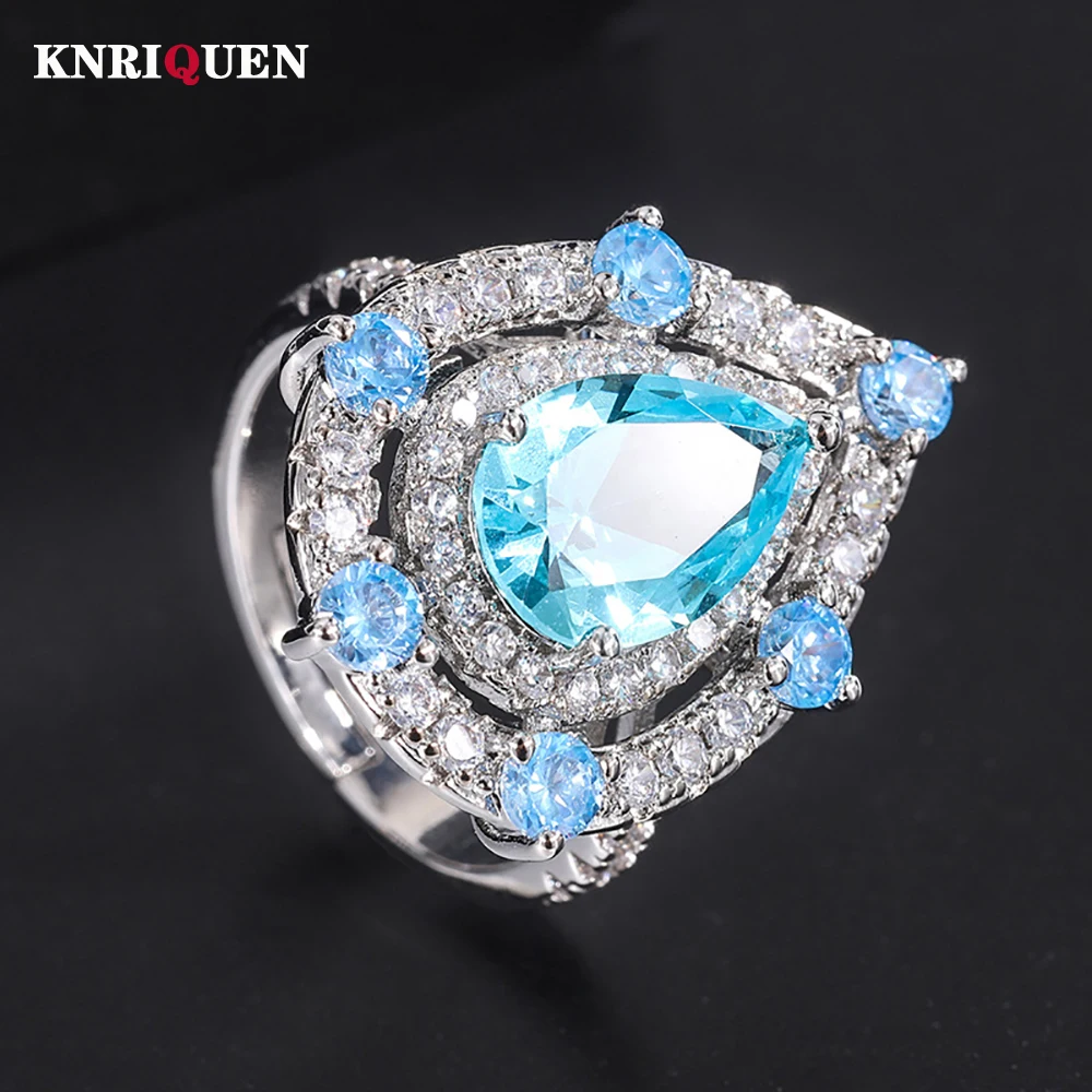 

Charms 8*12mm Aquamarine Ruby Rings for Women Vintage Gemstone Lab Diamond Cocktail Party Fine Jewelry Birthday Gift Accessories