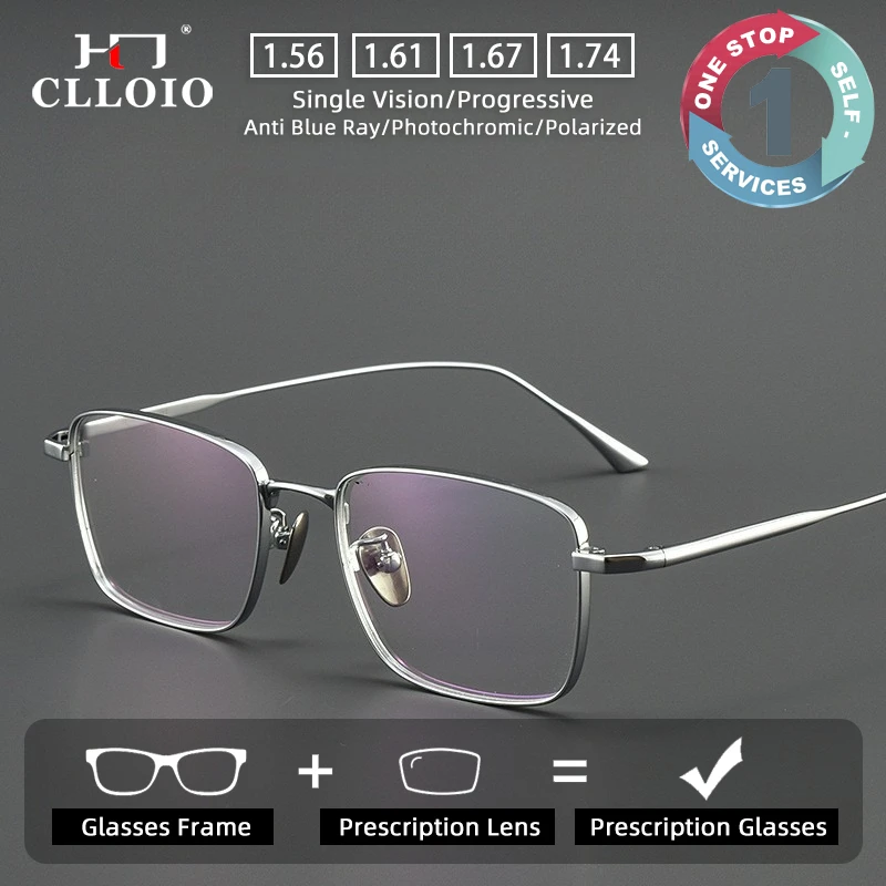 CLLOIO Pure Titanium Wire Retro Half Frame Glasses Men Women Fashion Reading Glasses Optical Prescription Progressive Eyeglasses
