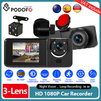 Podofo 2Inch 360° Dash Cam 3 Lens 1080P Car DVR Camera Loop Recording IR Night Vision 24H Parking Monitoring Motion Detection