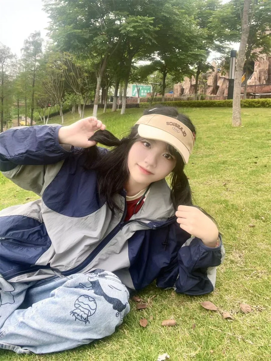 Trendy Couple Matching Lightweight Zipper Outdoor Men's irt Color Blo Design Summer Thin Outerwear Casual Loose Fit