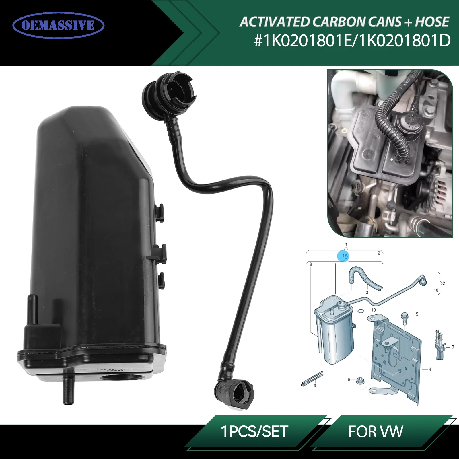 Activated Carbon Canister Charcoal Can&Hose 1K0201801D 1K0201801E Arrives Automobiles For VW Golf Jetta Beetle Eos A3 TT Octavia