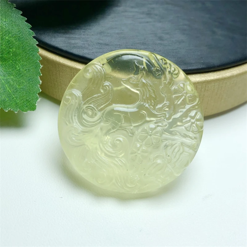 PCS Natural Citrine Nine-tailed Fox Plate Carving Healing Reiki With Hole Fashion Jewelry For Friends Gift 37MM