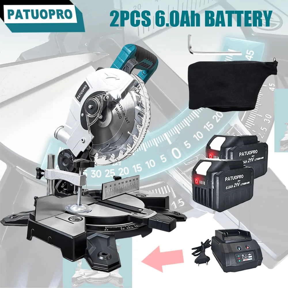 

PATUOPRO 8 Inch Brushless Miter Saw Single Bevel 45° Compact Electric Saw Wood Aluminum Cutter Power Tool For Makita 18V Battery